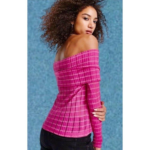 NWT Free People S Snowbunny Girlfriend Ribbed LS Fuchsia Fizz Combo - Picture 2 of 12